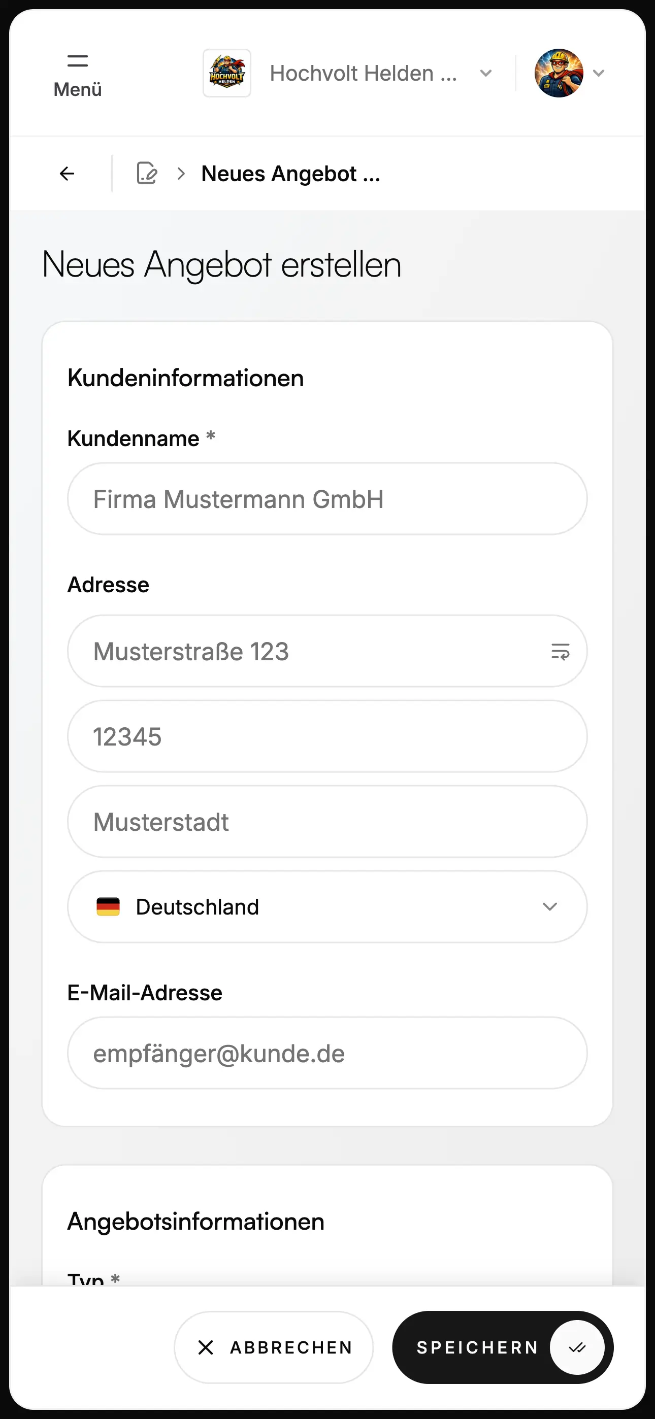 Neues Angebot erstellen