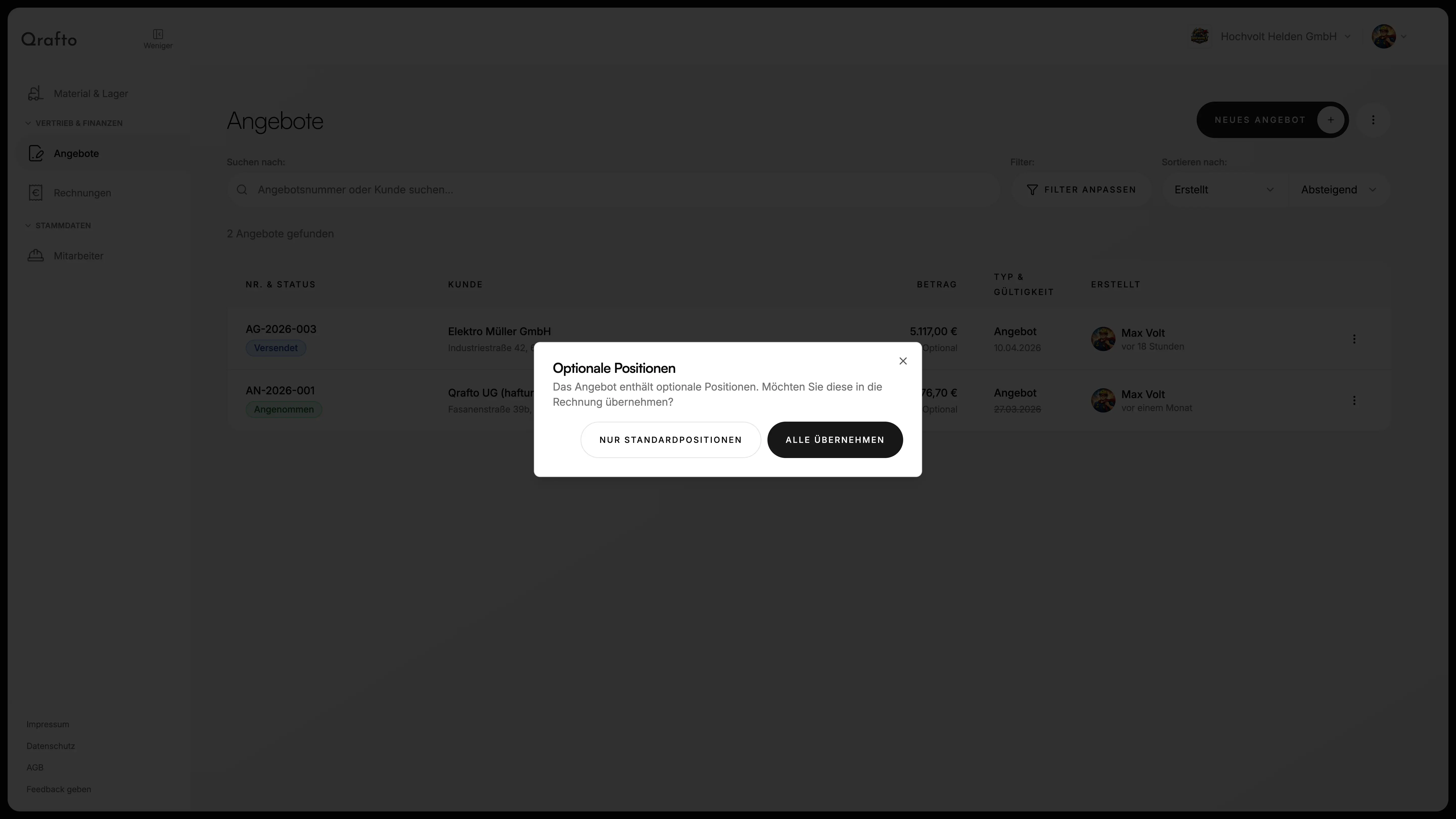 Rechnung aus Angebot erstellen