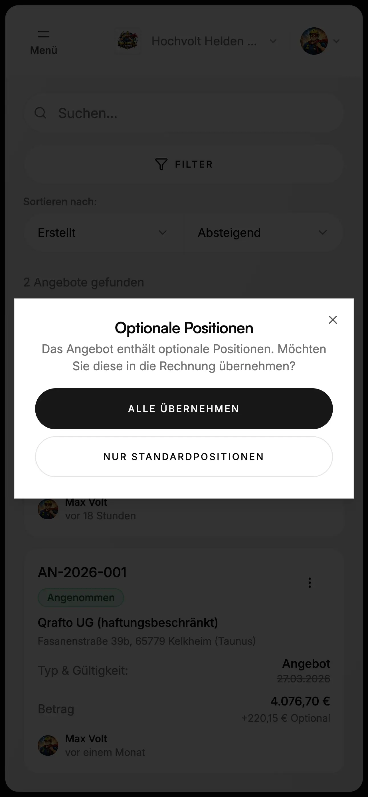 Rechnung aus Angebot erstellen